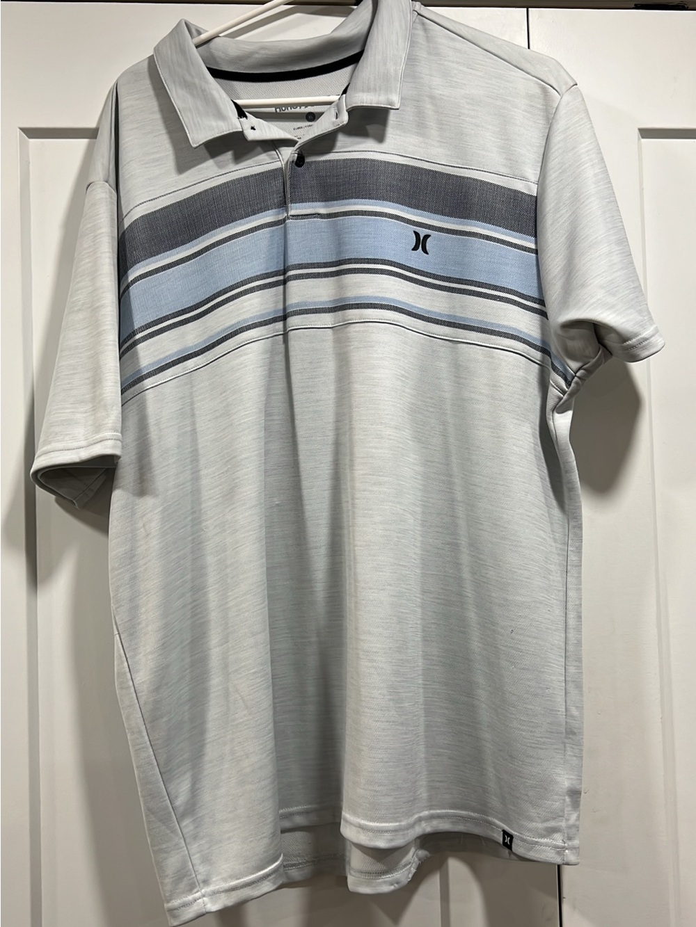 Hurley Light Gray Polo with Blue and Dark Gray Stripes